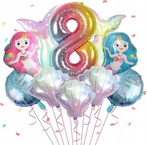 Balony Dekoracje Urodzinowe na Przyjęcia 8 Urodziny Zestaw syrenka (DYF)