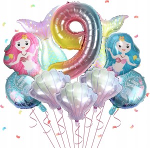 Balony Dekoracje Urodzinowe na Przyjęcia 9 Urodziny syrenki muszle (SVR)