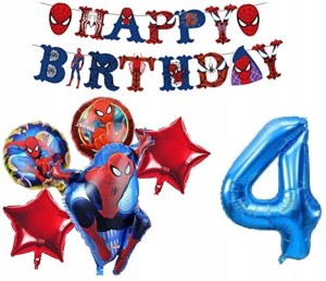 Balony foliowe na 4 urodziny dla dzieci Spider-Man zestaw 6 elementów(0Y7)